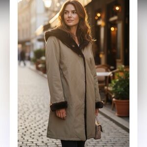 Jane Post Fur Trim Storm Coat Size M